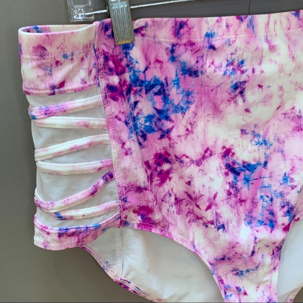 TORRID pink purple tie dye flounce matching bikini set, 1X. - Picture 6 of 8